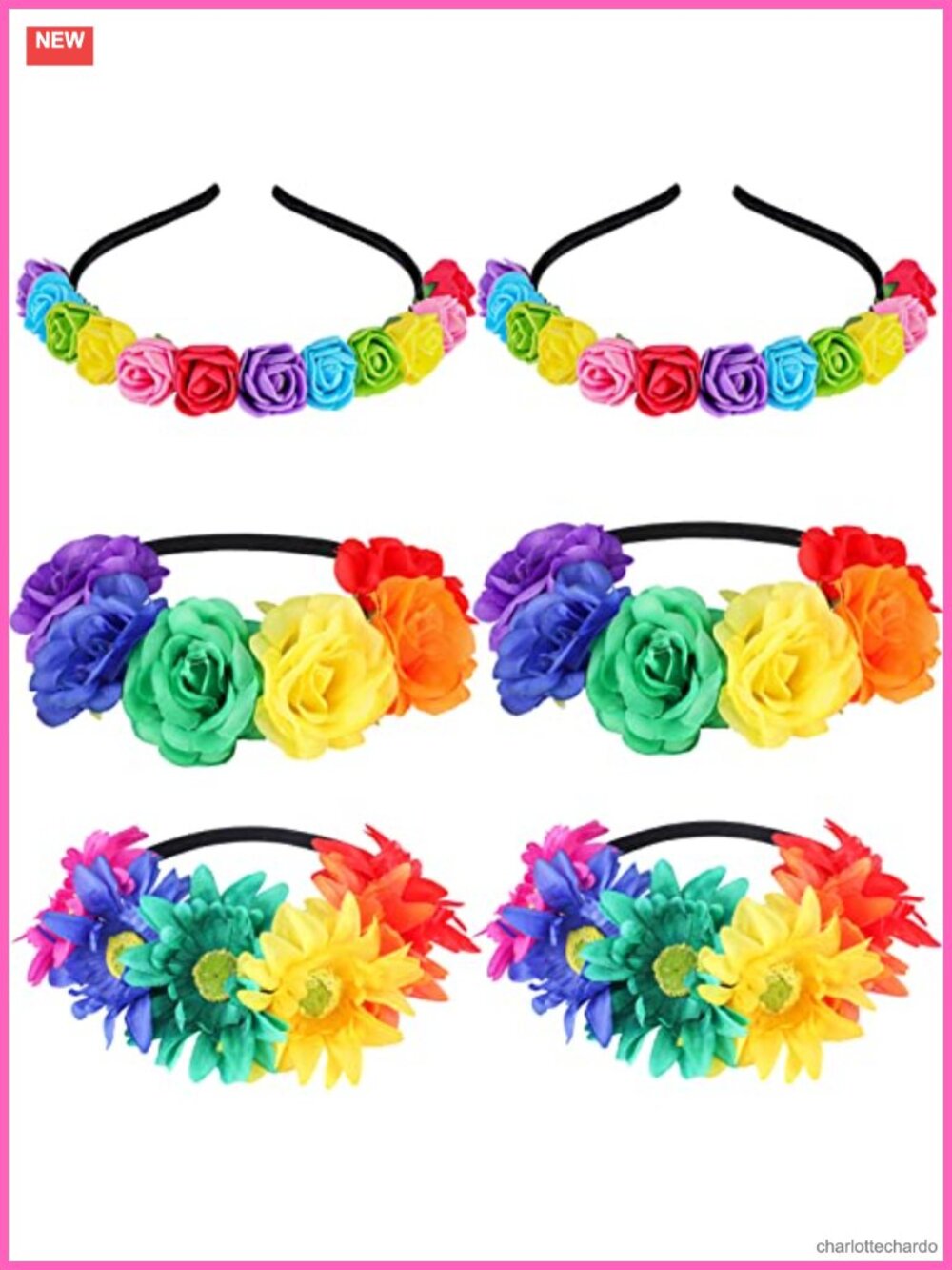 Boho Floral Crown Headbands Set Stretch Rose Sunflower Hair Wreath Accessories